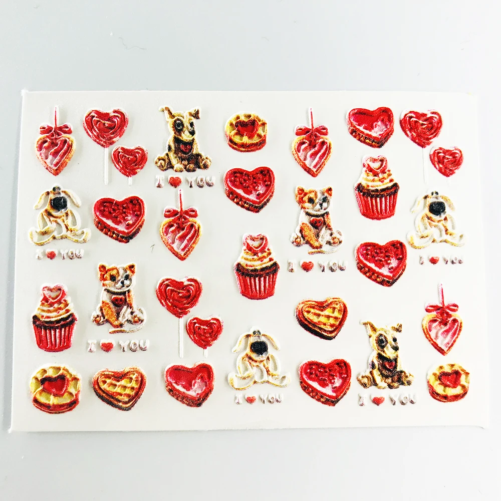 3d-наклейка для ногтей с акриловой гравировкой летние красные фиолетовые цветы