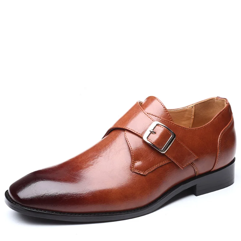 

New Men's Shoes Fashion Casual Business Banquet All-match Classic Solid Color PU Pointed Buckle Comfortable Monk Shoes 3KC374