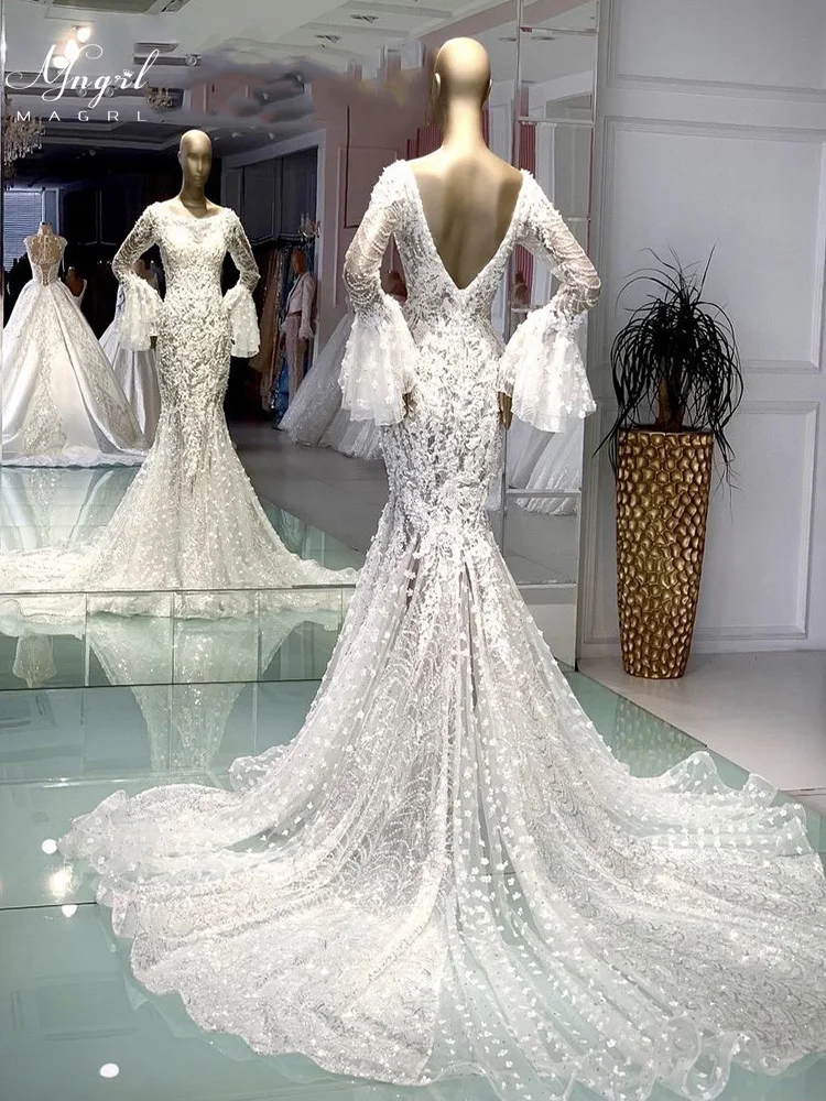 

MNGRL Luxury Evening Dress One-shoulder Long Sleeves Hand-applied Diamonds Glittering 2021 New Evening Dress Party Dress