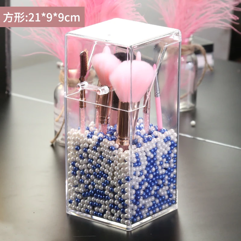 Multi-style Acrylic Makeup Organizer Cosmetic Holder Makeup Tools Storage Pearls Box Brush Accessory Organizer Box with Cover - Цвет: blue white