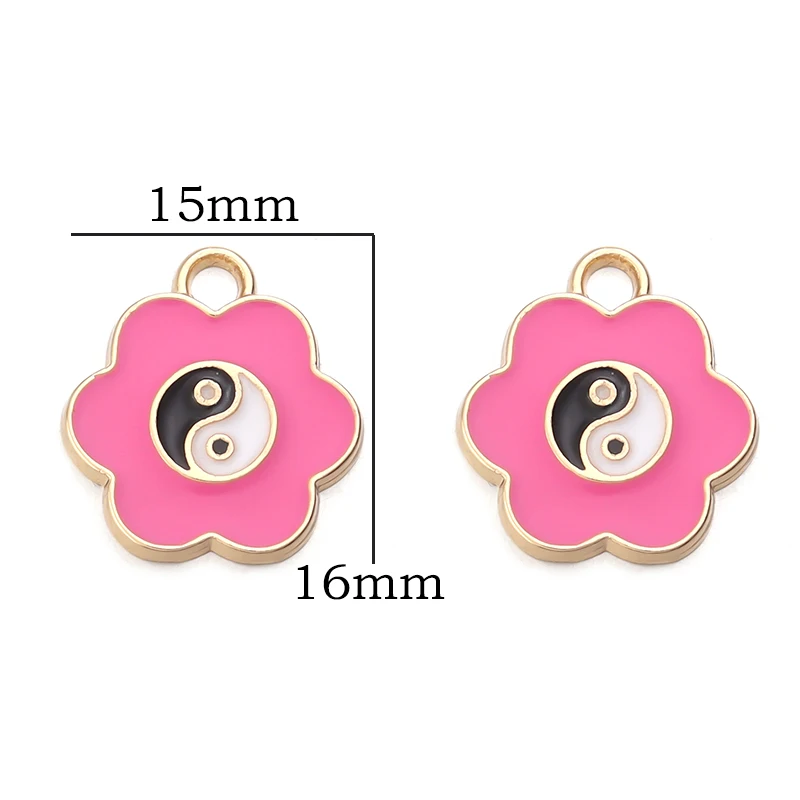 10pcs Enamel Cute Flower Charms Tai Chi Yin Yang Bagua Pendant Charm For DIY Bracelet Necklace Jewelry Making Accessories - купить по