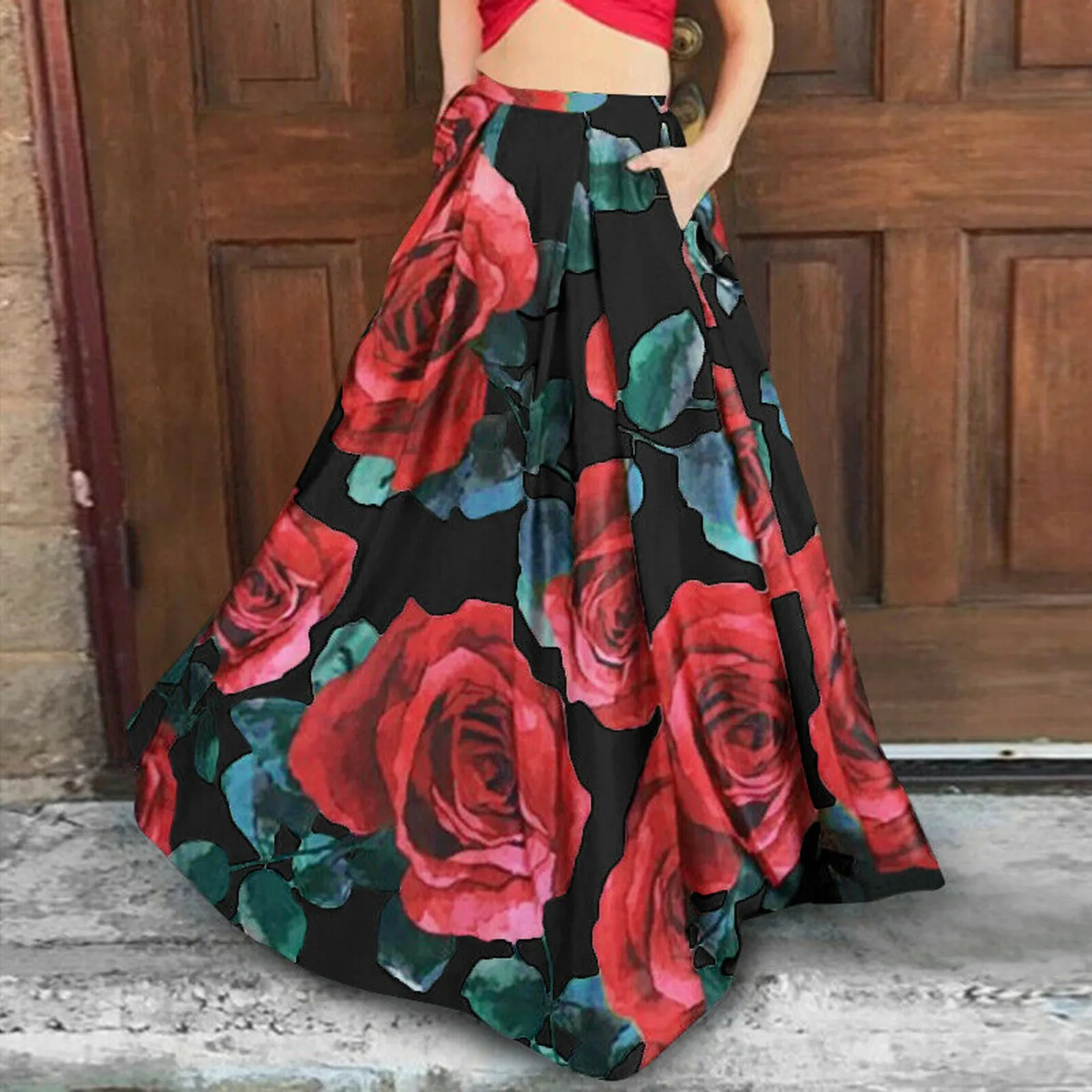 

2021 Celmia grande de moda Floral impreso las faldas de las mujeres deS21 cintura alta elegante vestido largo Maxi falda