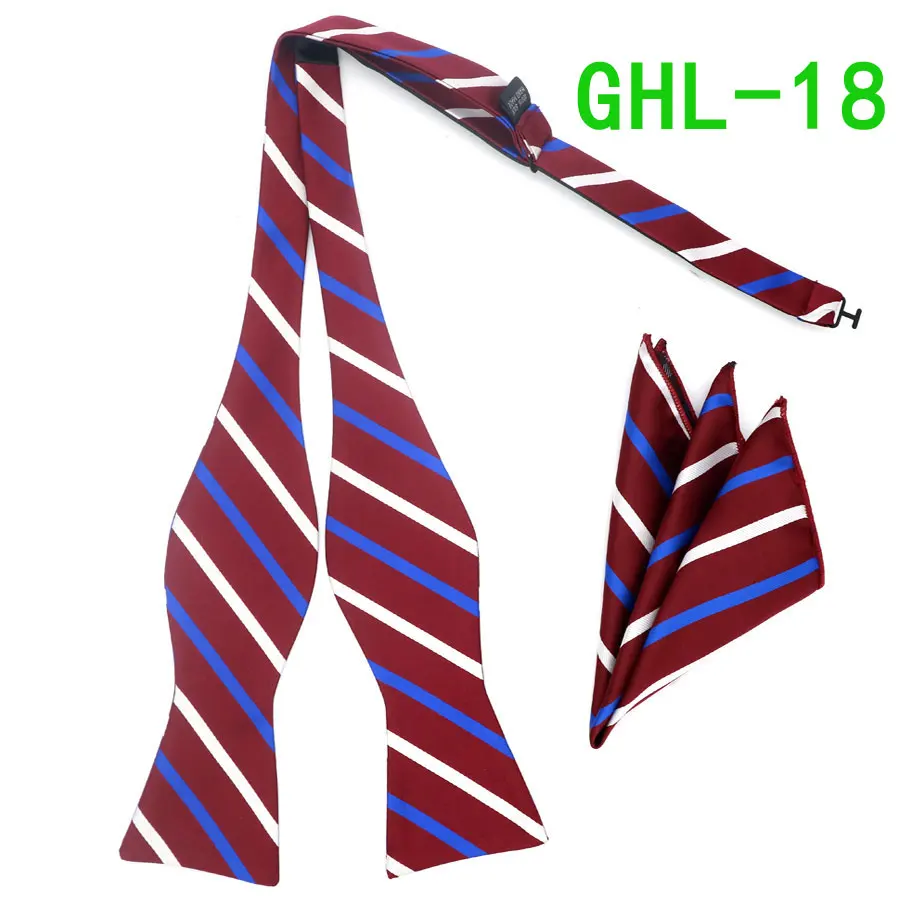 GHL 18 GHL1-20 шелковый галстук-бабочка, деловой галстук-бабочка, Мужской винтажный галстук-бабочка в полоску с узором пейсли, в горошек, Свадебный галстук-бабочка, карманный квадратный платок, набор - Цвет: GHL 18