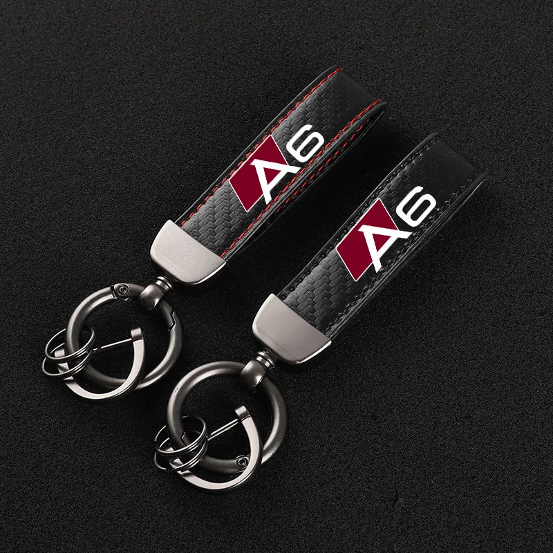 

For audi A6 car Accessories High-Grade Leather Car KeyChain 360 Degree Rotating Horseshoe Key Rings
