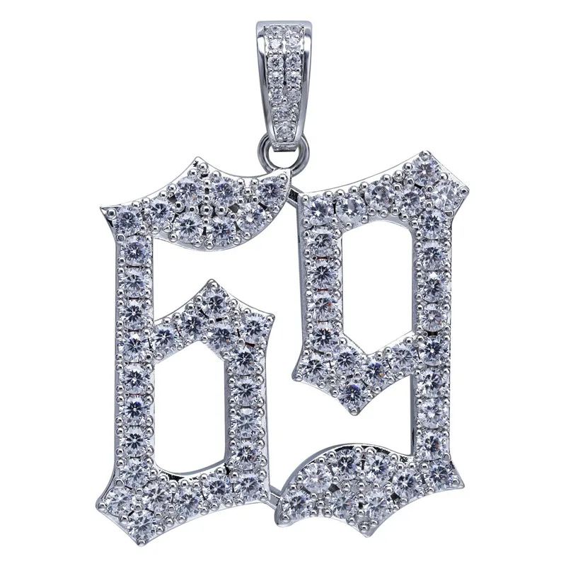 

Hip Hop Jewelry Iced Out CZ 69 Letter Diamond Pendant Necklace Gold Silver Plated Rapper 6ix9ine Necklace