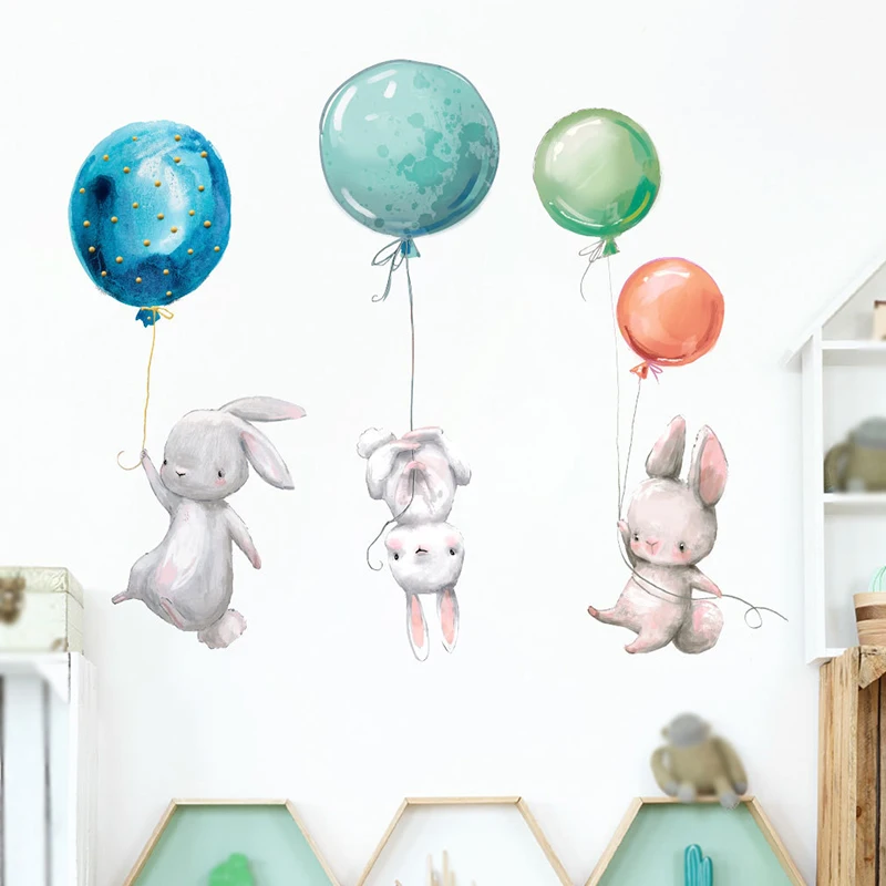 

Wall Poster Wall Stickers Rabbit Balloon Wallpaper Cute Nursery Stickers Creative Children's Room Decoration Window Door Sticker