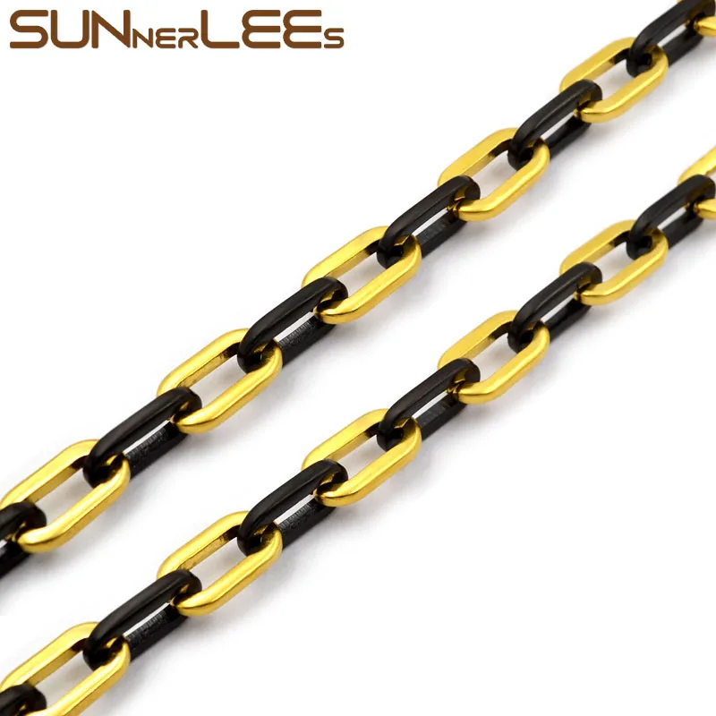Black-Gold SUNNERLEES 316L ожерелье из нержавеющей стали с высокой полировкой 6,5 мм Геометрическая Цепочка Золото Серебро Черный для мужчин и женщин ювелирные изделия подарок SC96 N - Окраска металла: Black-Gold