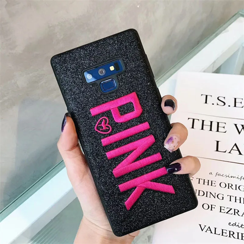 Розовый Блестящий чехол с вышивкой для Samsung Galaxy S10 S9 S8 PLUS Note9 8 мягкий из ТПУ
