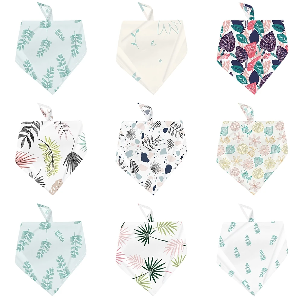 

NEW 2021 Pet Dog Bandana Adjustable Collar Neckerchief Green small fresh leaves Pattern Triangle Neck Scarf