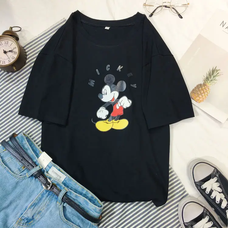 Disney Микки Маус Женская футболка Женская Мужская Минни с коротким рукавом летняя модная футболка для мальчиков и девочек - Цвет: 2