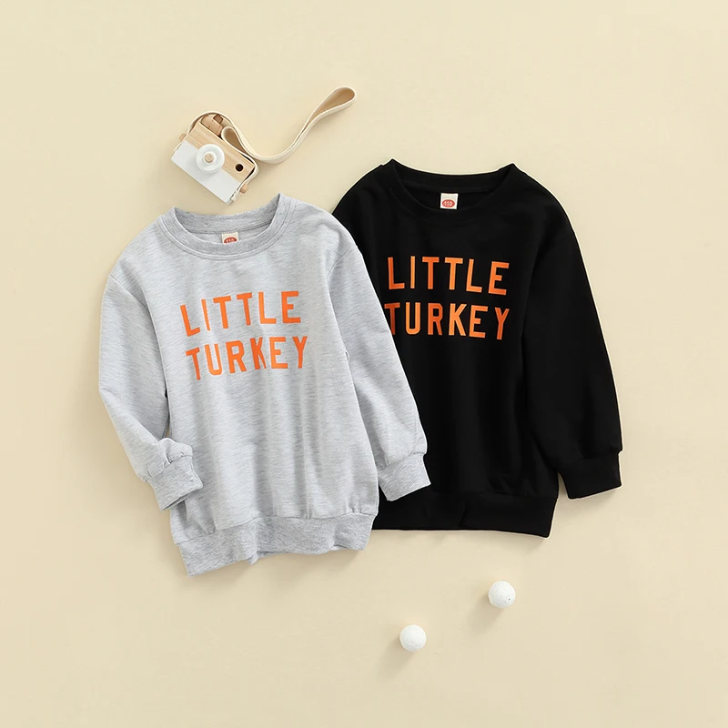

Toddler Thanksgiving Sweatshirt 3-8Y Kids LIittle Turkey Print Sweatshirts Round Neck Pullover Top Sweater for Children Boy Girl