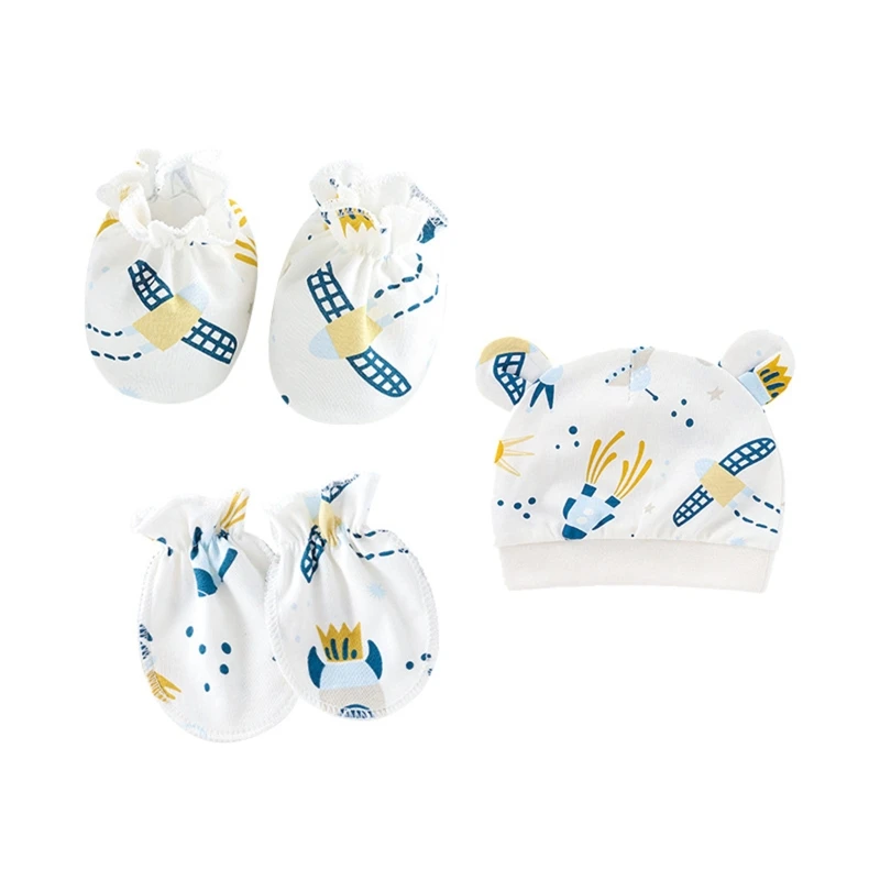 

Baby Anti Scratching Soft Cotton Gloves Foot Cover Hat Set Mittens Socks Cap Kit N0HD