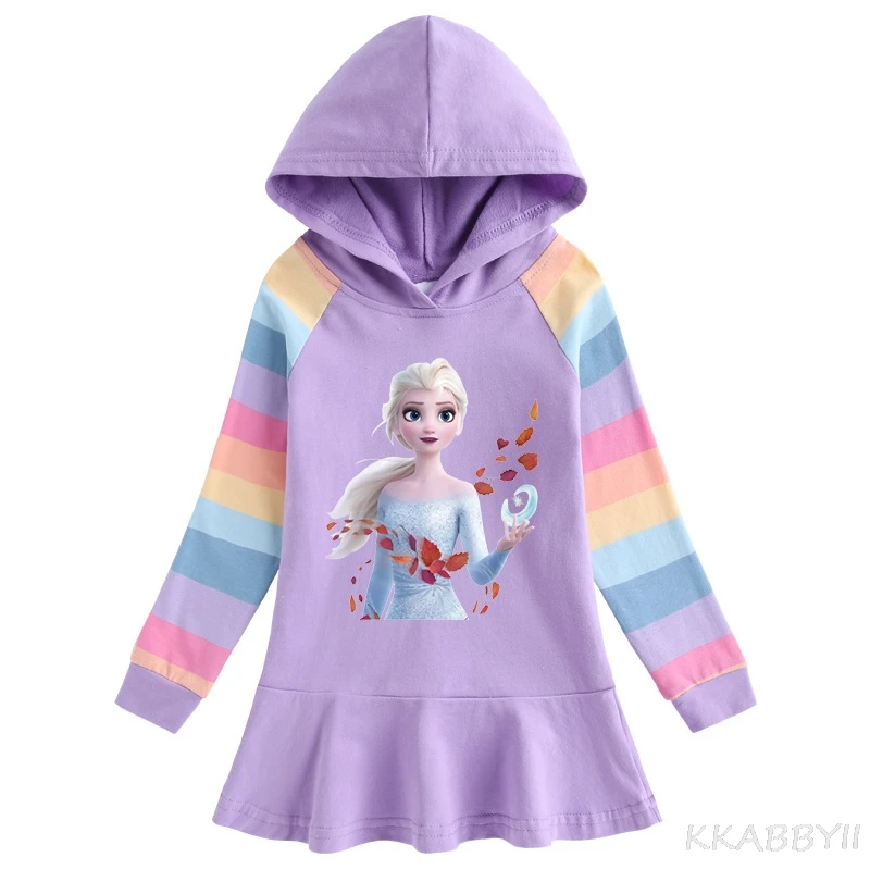 Детское хлопковое платье с капюшоном и длинным рукавом плиссированным подолом |