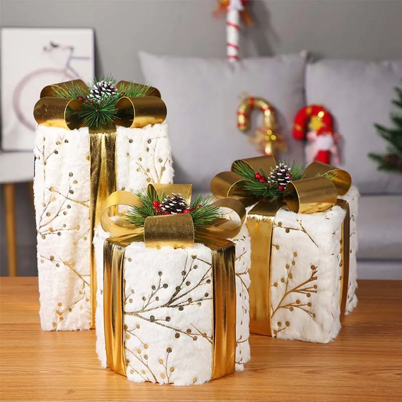 

3 шт. рождественские украшения, Подарочная коробка, белые плюшевые тканевые Креативные украшения, окно, сцена, meпокры, декоративные реквизиты navidad2021