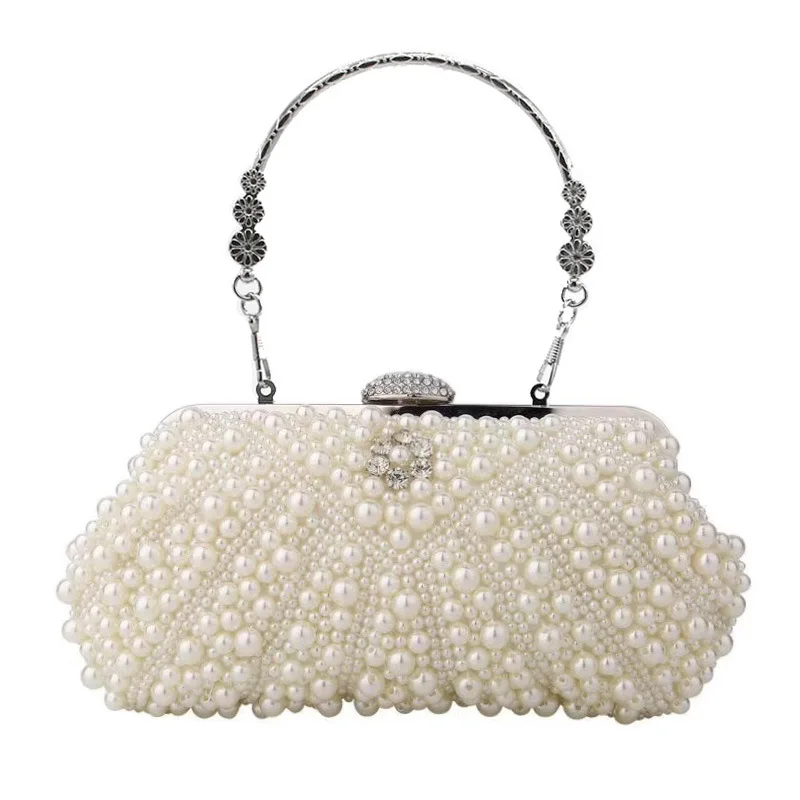 

Female bag satchels Large shell pearl bag handmade string embroidered diamond dinner bag banquet bag bride clutch foreign trade