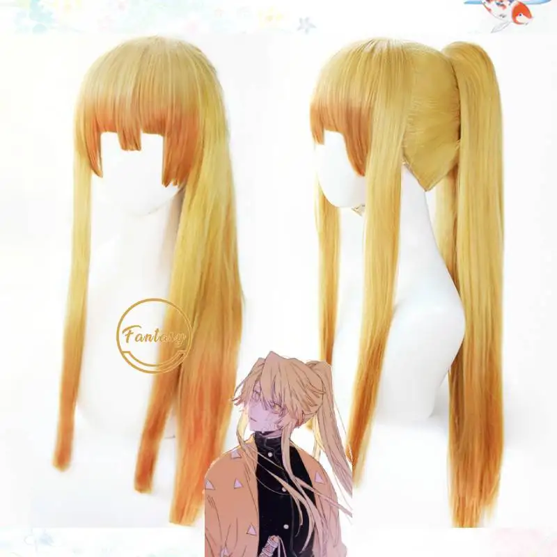 Парик Zenitsu Agatsuma для косплея термостойкий длинный женщин рассекающий демонов