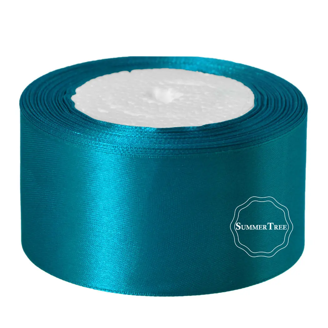 Teal Blue 25 ярдов атласная лента 6 мм 10 мм 15 мм 25 мм 38 мм 50 мм Свадебная вечеринка ручной работы DIY подарок ремесла украшения на день рождения упаковка - Цвет: Teal Blue