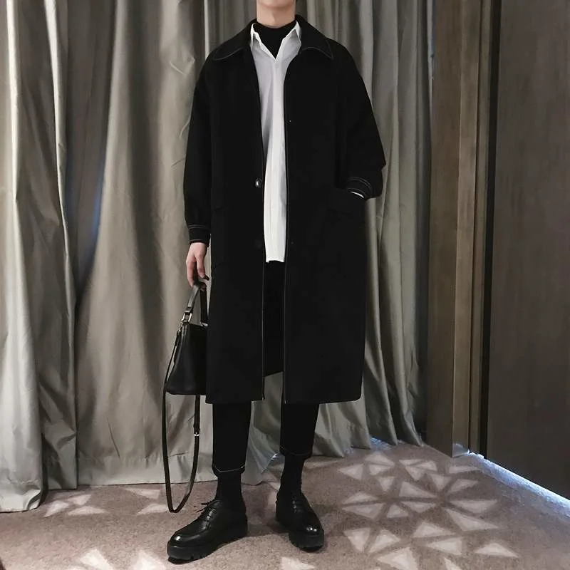 

Ветровка мужская мешковатая средней длины, ветровка с тёмными яркими линиями, японская черная парка, модная одежда, весна-осень