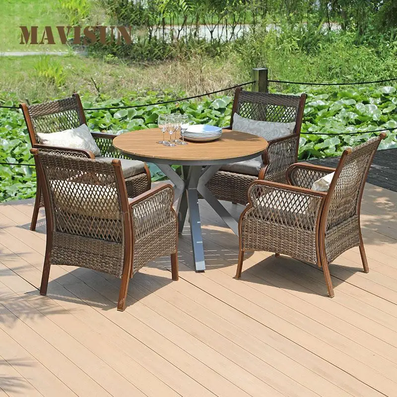 

Nordic Modern Outdoor Rattan Table And Chairs Combination For Home Waterproof Terrace Roof Garden Courtyard Leisure Balcony