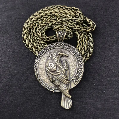 antique bronze4 Викинг один Ворон славянский амулет скандинавский талисман Викинг-волк голова с кулон с вороном черная птица Кельт ожерелье с вороной языческие украшения - Окраска металла: antique bronze4