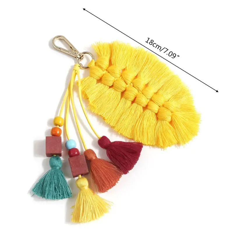 

2021 New Pure Handmade Creative Cotton Tassel Pendant Leaves Wooden Beads Bag Ornaments