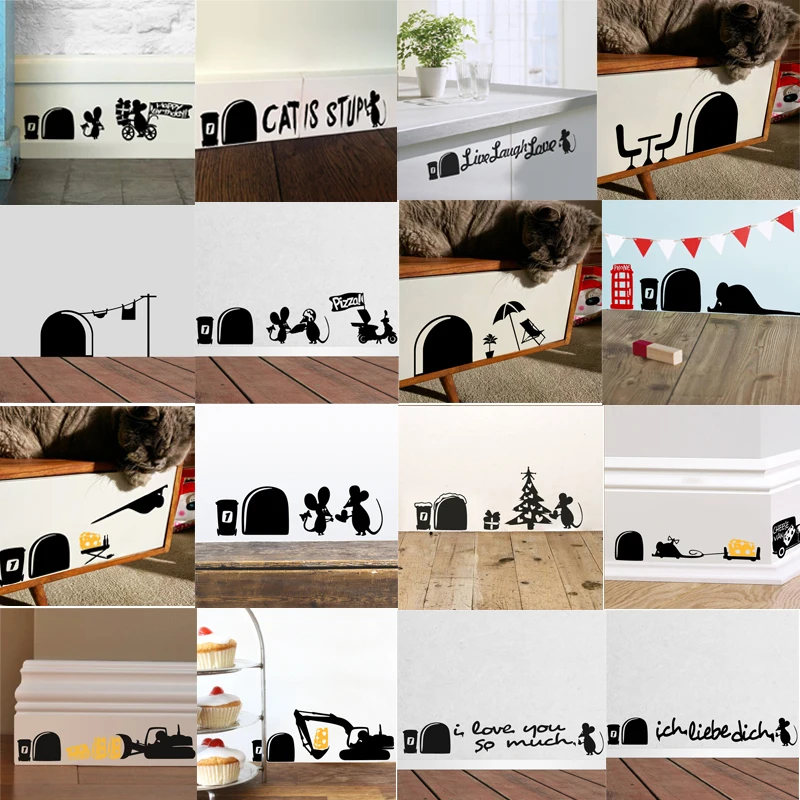 3d настенные Стикеры с черной кошачьей мышкой наклейки для дома украшение спальни