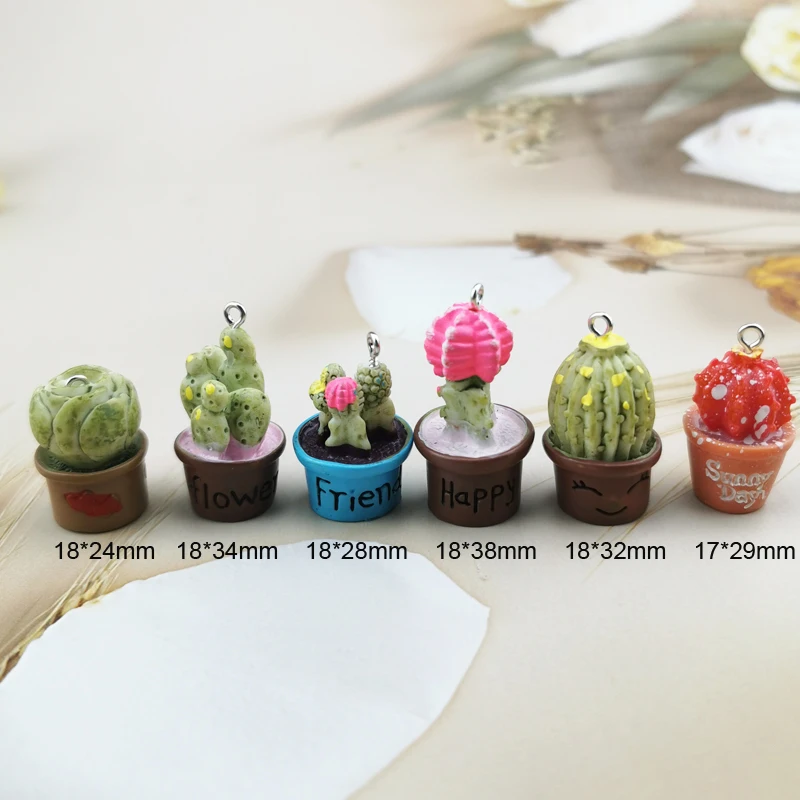 10 штук 3D милых бонсай-кактусовые подвески-подвески для украшения браслетов, ожерелий, сережек, ключей.