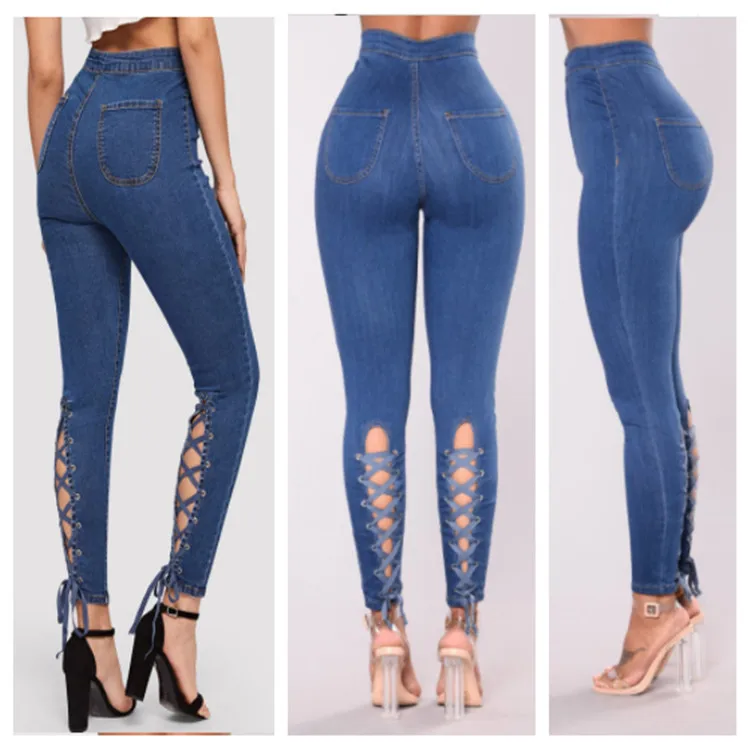 Однотонные повседневные джинсы женские узкие джинсовые брюки карандаш с высокой