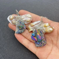natural semi precious stones pearl pendant irregular shape crystal and pearl pendant for diy necklace jewelry accessories 1pcs
