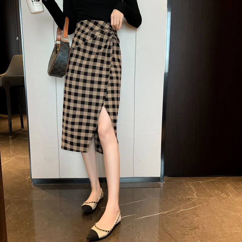 

Женская винтажная клетчатая юбка с высокой талией