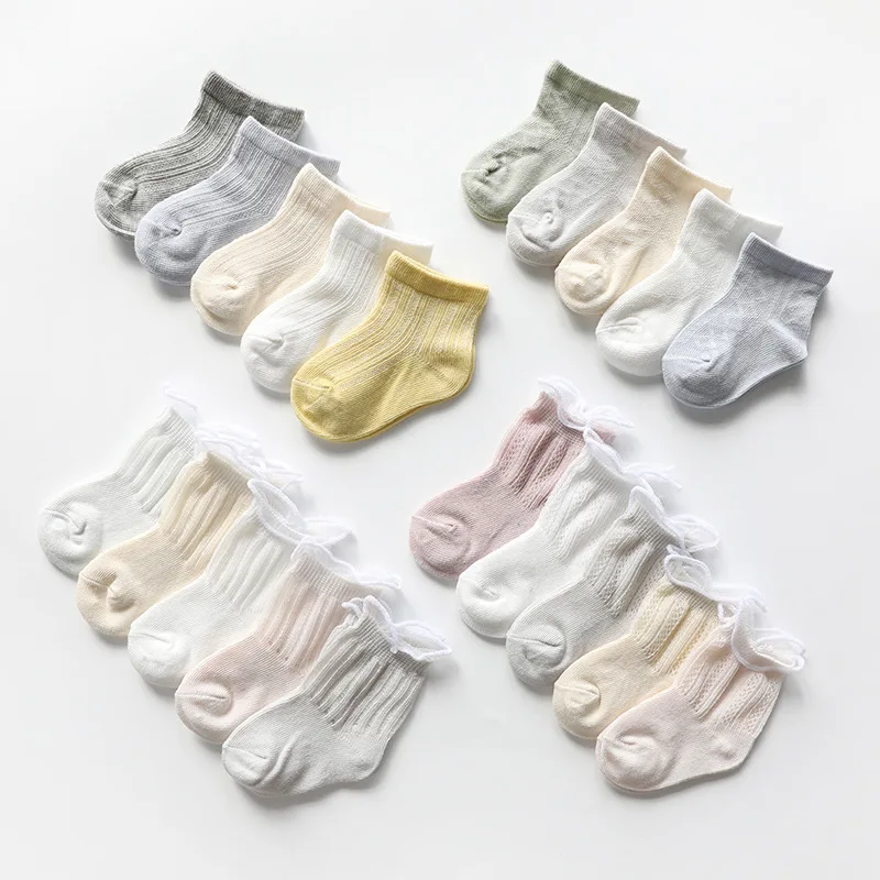 

5 Pairs/lot Kids Baby Girls Socks Spring Summer Children Boys Mesh Socks Breathable Cotton Socks Solid Color Short Tube Infant