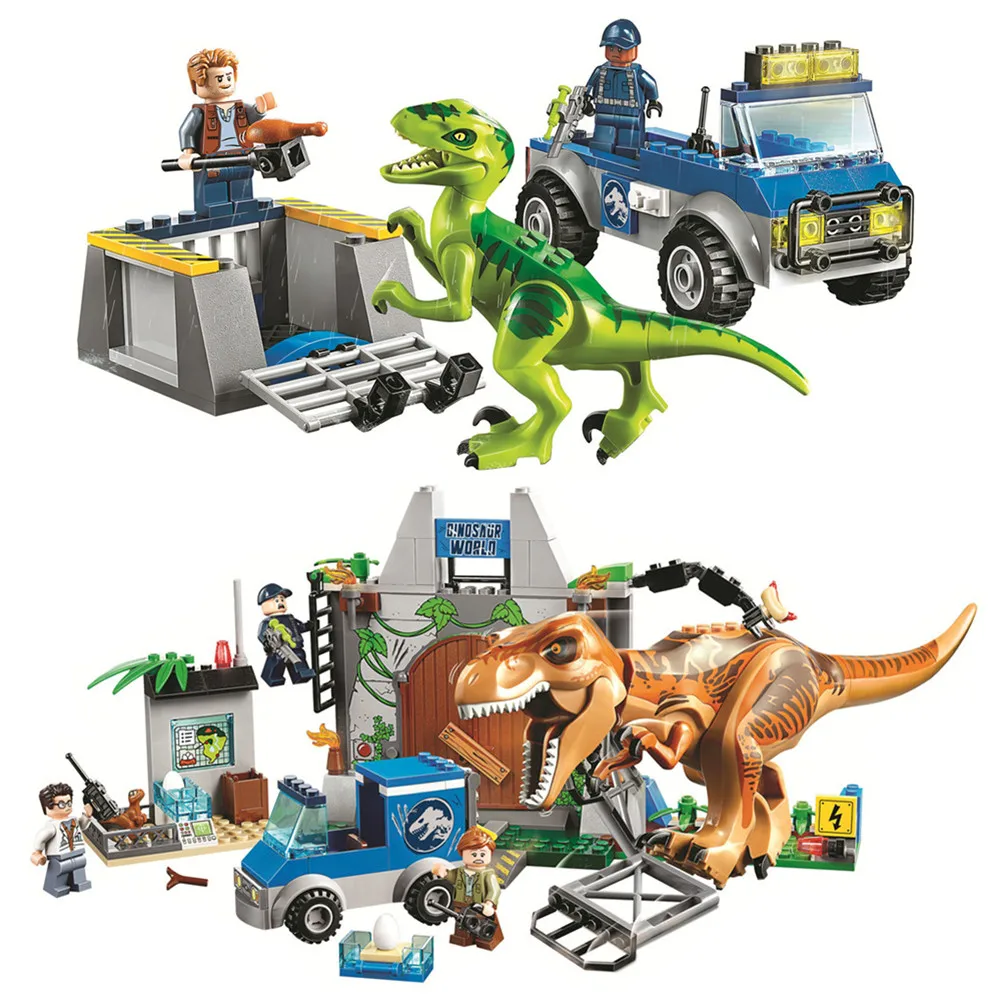 2 шт. Парк Юрского периода T. rex Breakout Raptor спасательные строительные блоки для грузовиков наборы классический фильм модель детские игрушки для детей Gif