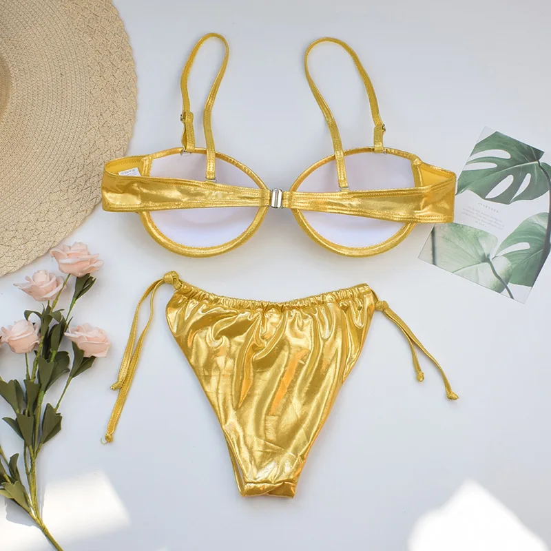 

2020 Sexy Hot Stamping Bikini Women Underwire Push Up Swimwear Female Swimsuit Bandage Bikini Set Summer Bathing Suit Beachwear