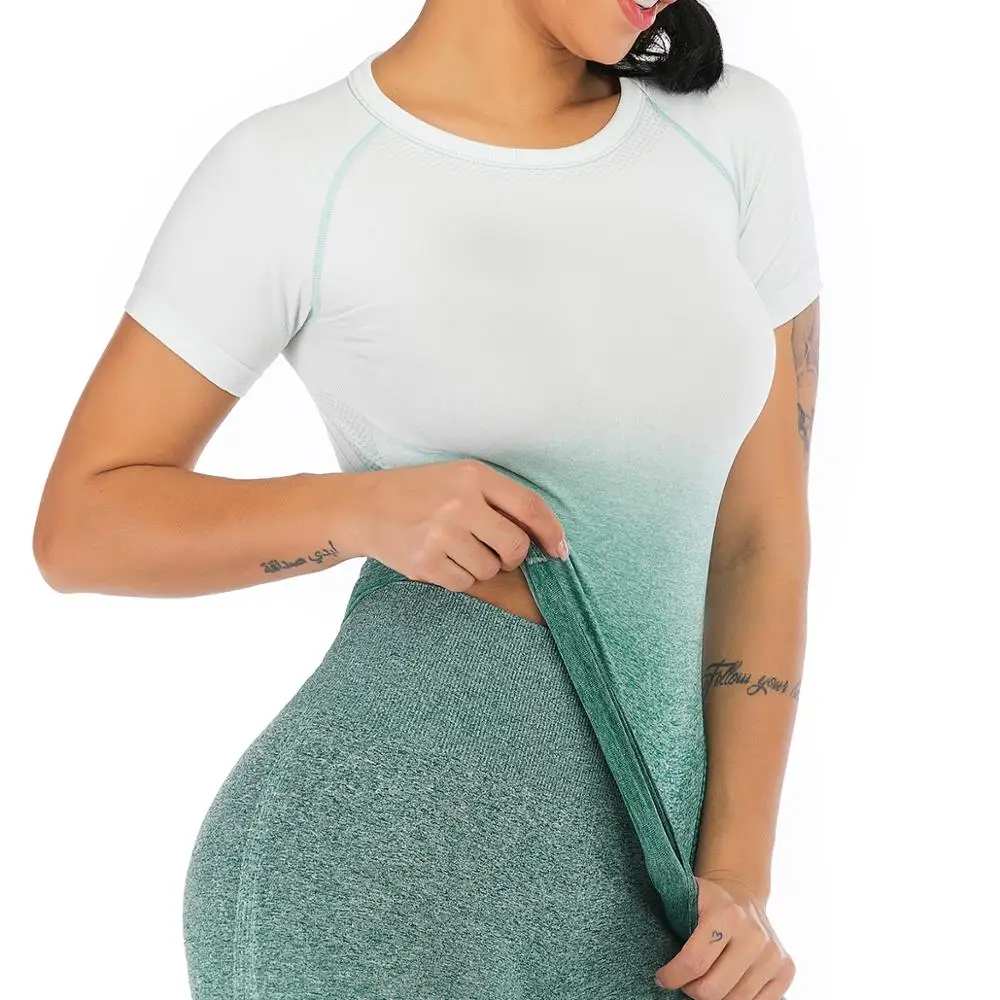 Женская футболка для йоги Zhangyunuo бесшовный укороченный топ с коротким рукавом и