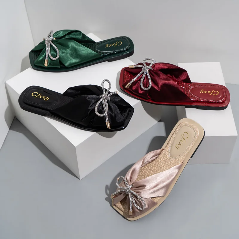 

New Bow-knot Upper Women Slippers Personality Serpentine Design Solid Color Non-slip Open Toes 2021 Summer Fashion Woman Shoes