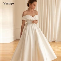 verngo 2022 simple silk satin a line wedding dresses short front long back bowknot off shoulder tea length bride party dress