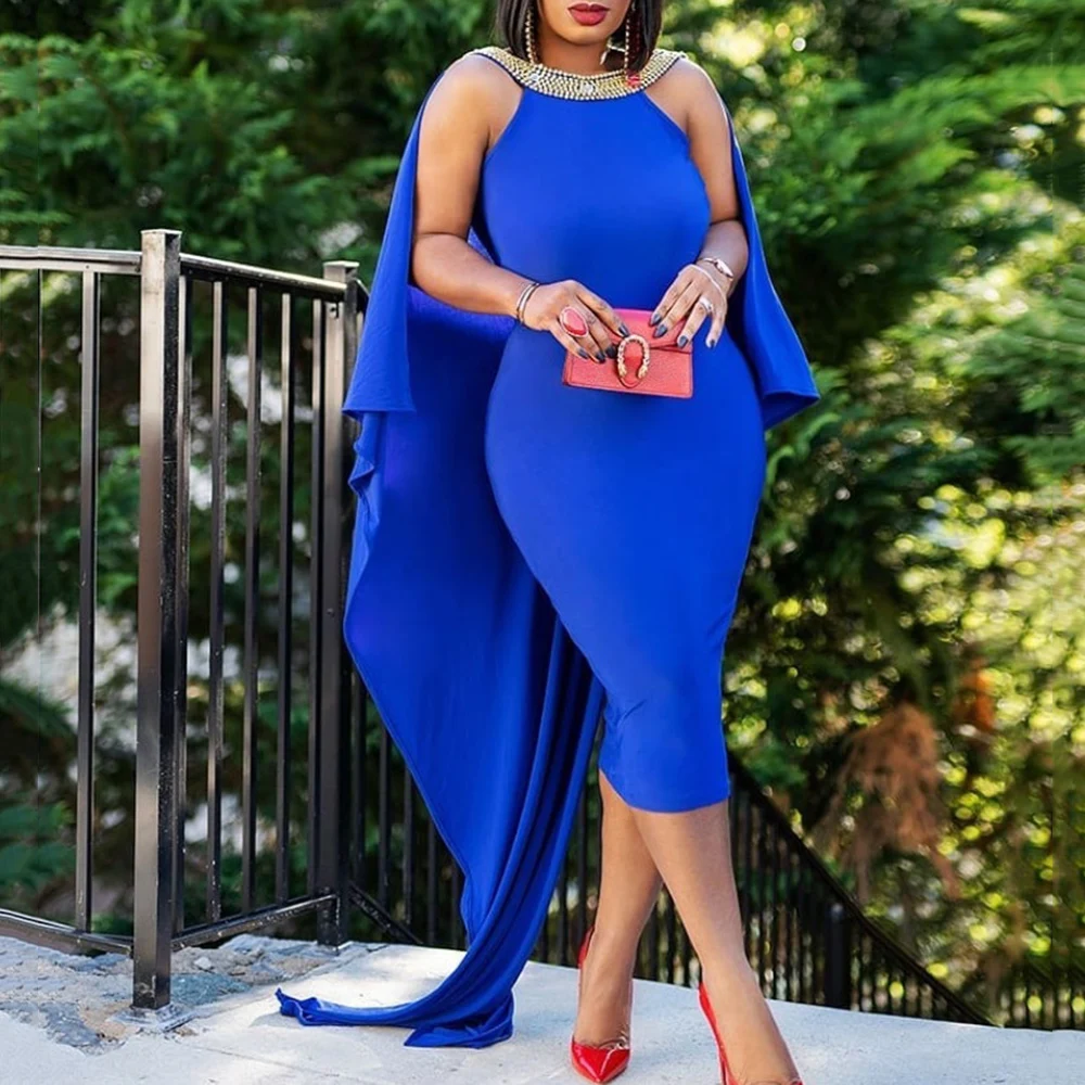 Королевский синий женское платье 2020 сексуальное Бисероплетение с открытой