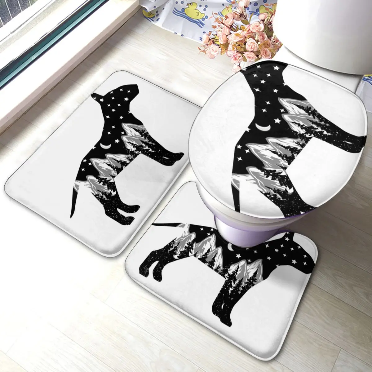 

Bull Terrier Dog Lover Night Mountain Christmas Gift Bath Mat Star Foot 3 Piece Bathroom Mat Set Anti Slip Vintage Bathroom Rug