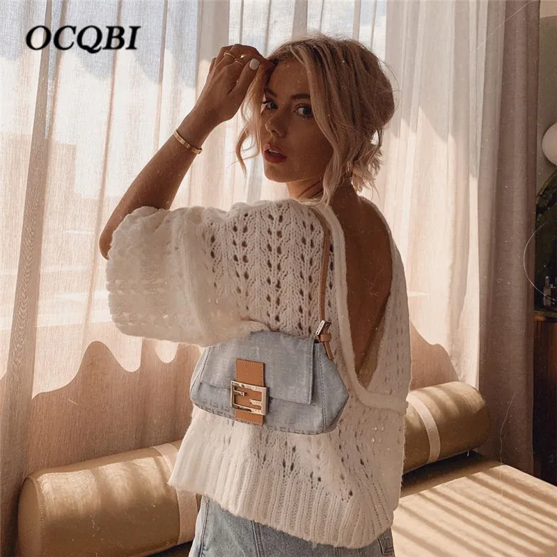 Женские свитера 2020 Осенние Пуловеры корейский Повседневный сексуальный вязаный