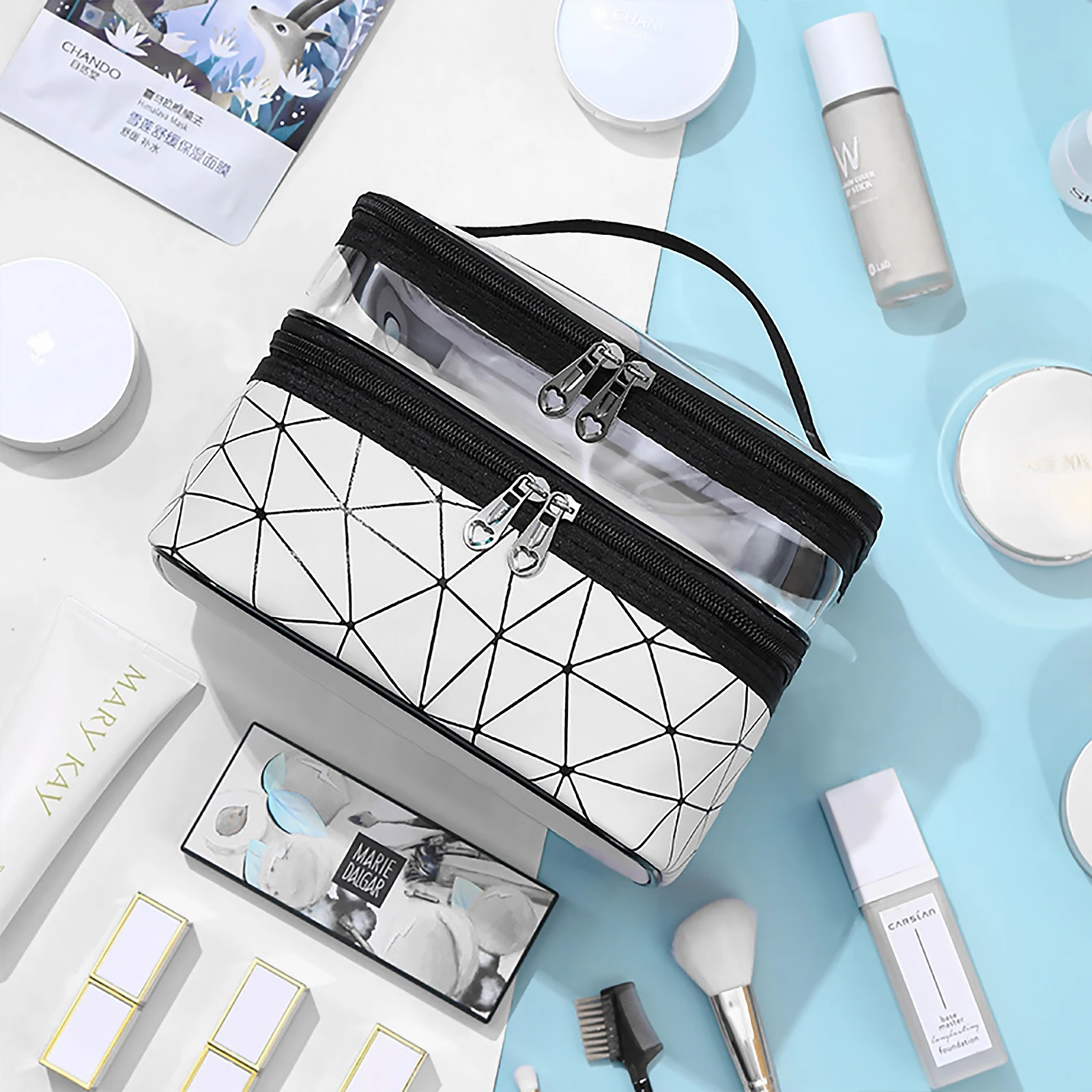 

Double Layer Multifunction Travel Clear Cosmetic Bag Toiletries Tools Organizer Storage Cases for Shampoo Brushes