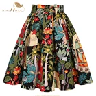 Женская летняя юбка SISHION в цветочек, модель SS0012 в стиле 50-60-х годов, хлопковая винтажная плиссированная юбка в стиле ретро с карманами и бантом