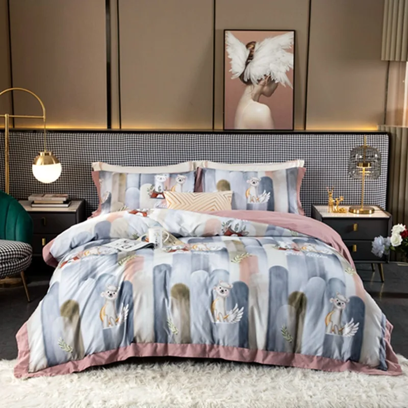 

Luxury Egyptian Cotton Bedding Set Queen King Size Flowers Duvet Cover Bed Linen Set Fitted Sheet Pillowcase Printing Bedding