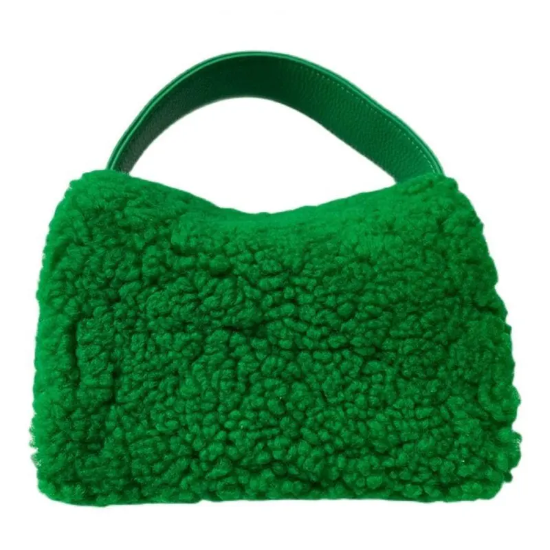 

Zaraing Woman‘s Design Lamb Elvet Leather Samll Tote handbag Pillow Phone Case Cosmetics Green Kawaii Plush Korean Female Bags