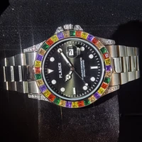 candy diamond man watch platinum quartz colorful classic watches men round hiphop stainless steel dropship rel%c3%b3gio masculino