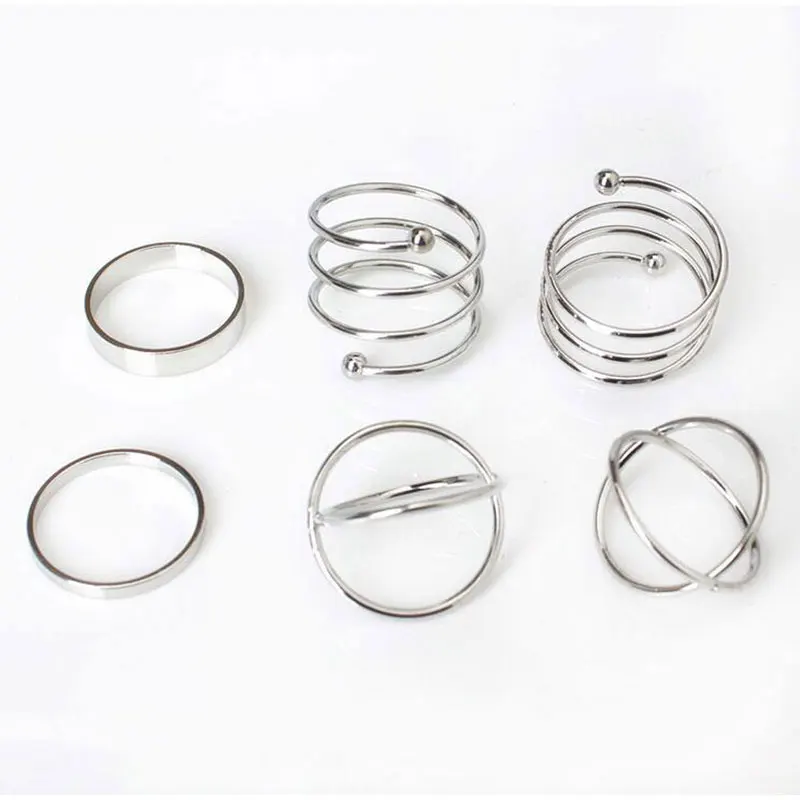 HZ новые Китая по оптовым ценам Винтаж металлических воздушных шаров с многослойным покрытием галстук-бабочка 6 шт./компл. модные кольца Прохладный золотого, серебряного цвета кольца для Для женщин и девочек