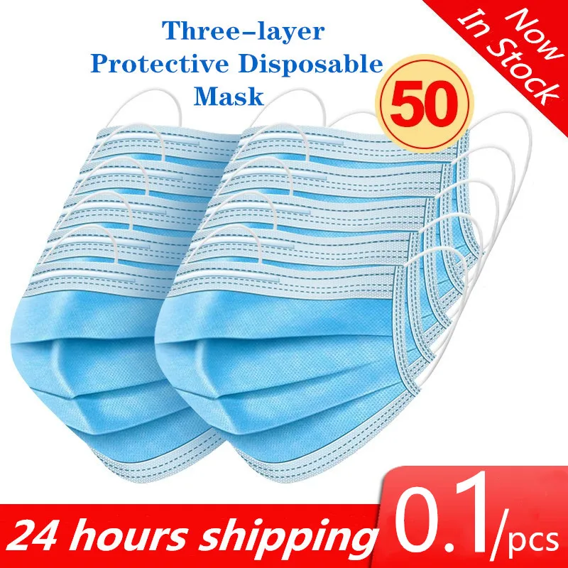 

Fast Shipping! Disposable Nonwove 3 Layer Ply Filter Mask mouth Face mask filter safe Breathable Protective masks 50pcs/100pcs