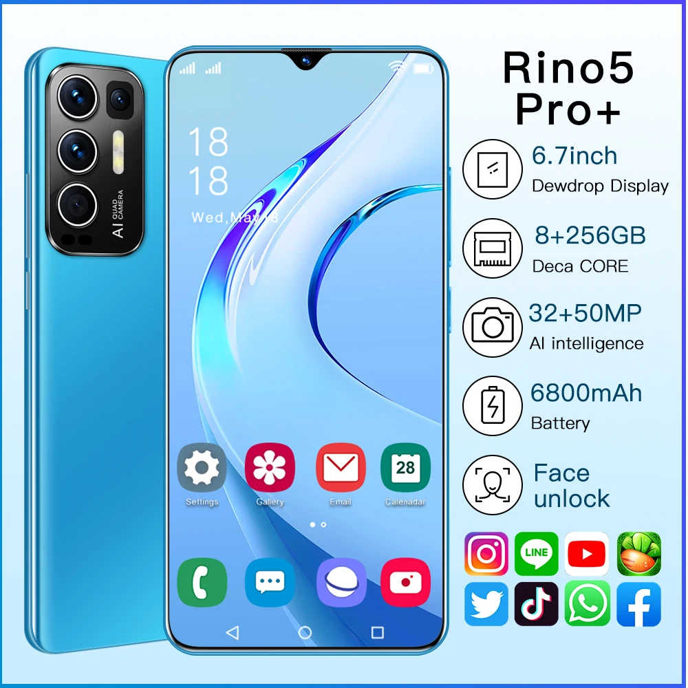 Смартфон Rino5 Pro + 8 256 ГБ 2 SIM Micro SD 6 7 дюйма 10 ядер 2021|Бамперы| |