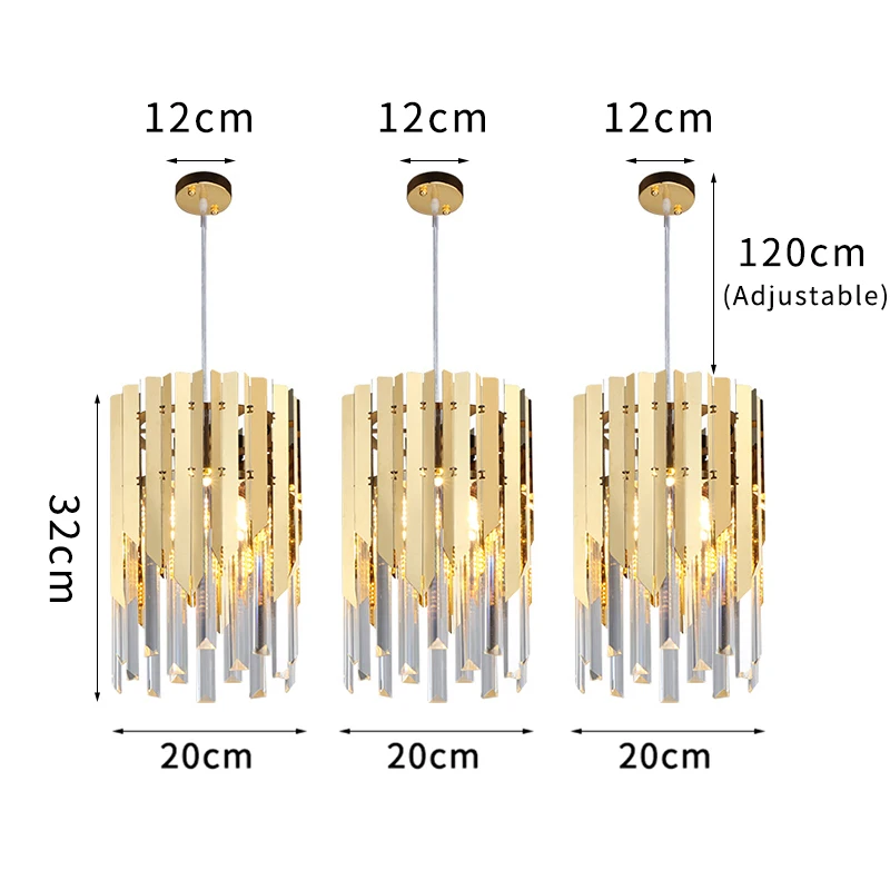 3pcs dia 20cm gold Маленький круглый золотой Хрустальный светодиодный Современный Люстра-светильник ing для кухни, столовой, спальни, прикроватный светильник, роскошные подвесные лампы k9 - Цвет абажура: 3pcs dia 20cm gold