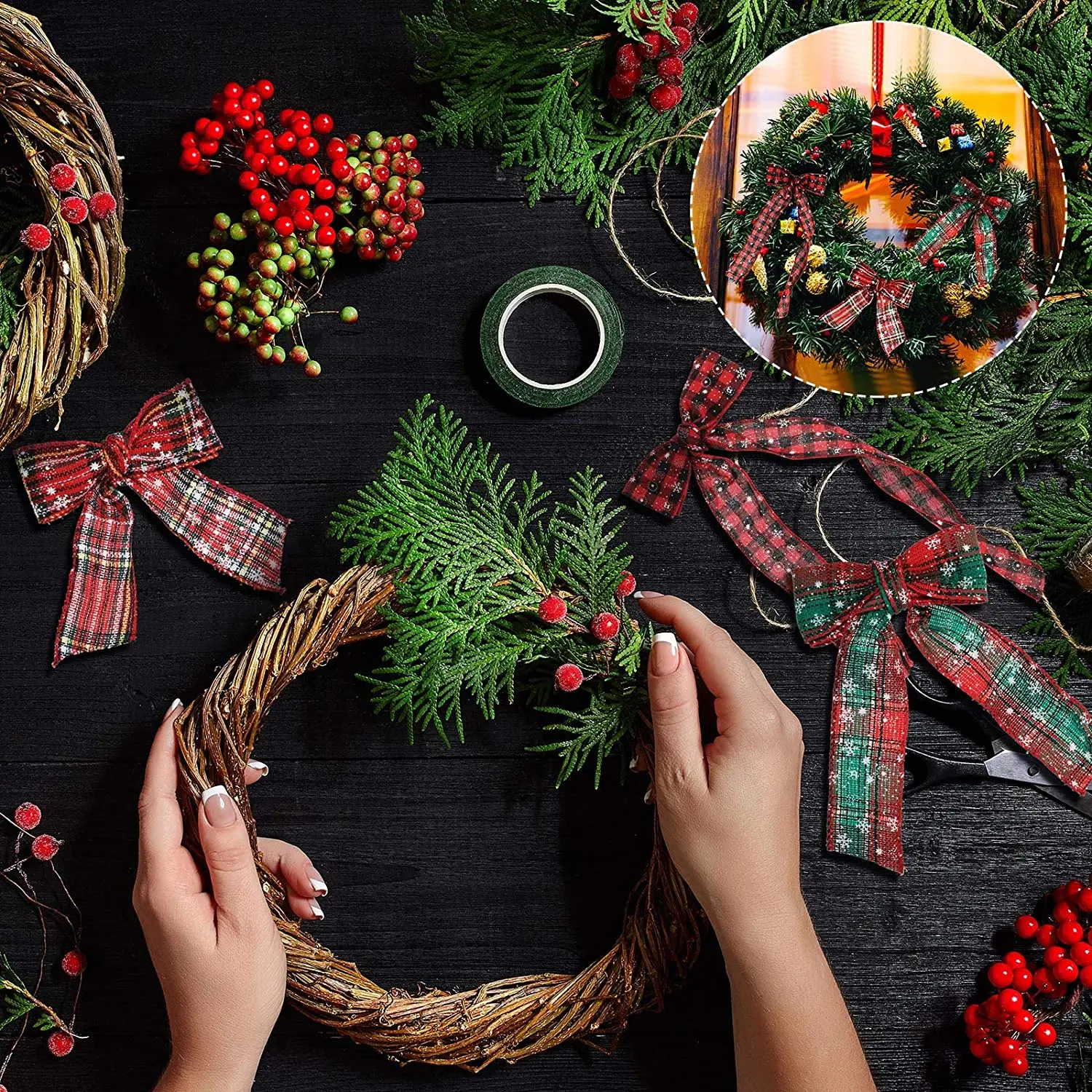 Рождественские ленты красная и черная клетчатая лента буйвола Снежинка узор