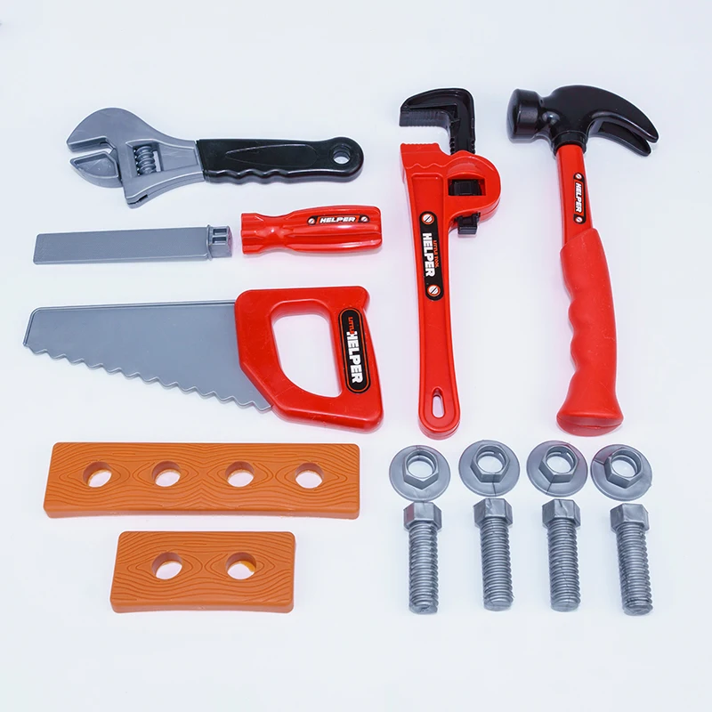 Conjunto de Ferramentas de Reparo Kits de Construção Plástico para o Menino em Casa Fingir Brinquedo Faça Você Mesmo Crianças Simulação Interior Chave Serra Manual Martelo 15 Pçs